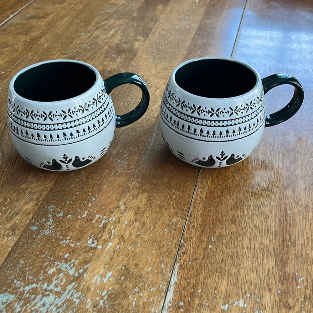 HEARTH & HAND NEW 2pc Nordic Christmas fair isle stoneware mug set -14oz green